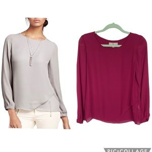 Banana Republic Tulip Hem Blouse Long Sleeve Size Medium Berry Magenta Colour